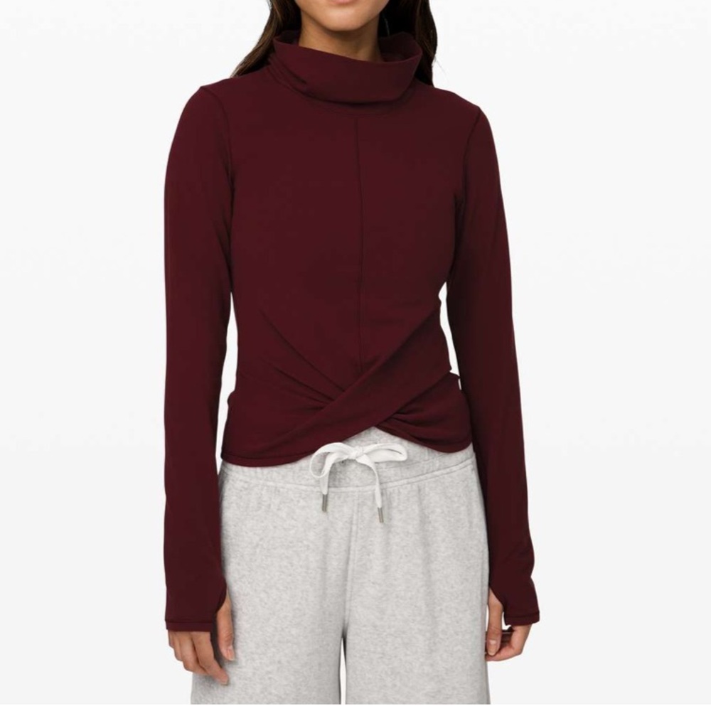 Lululemon Melodic Movement High Neck Crossover Long Sleeve in Garnet